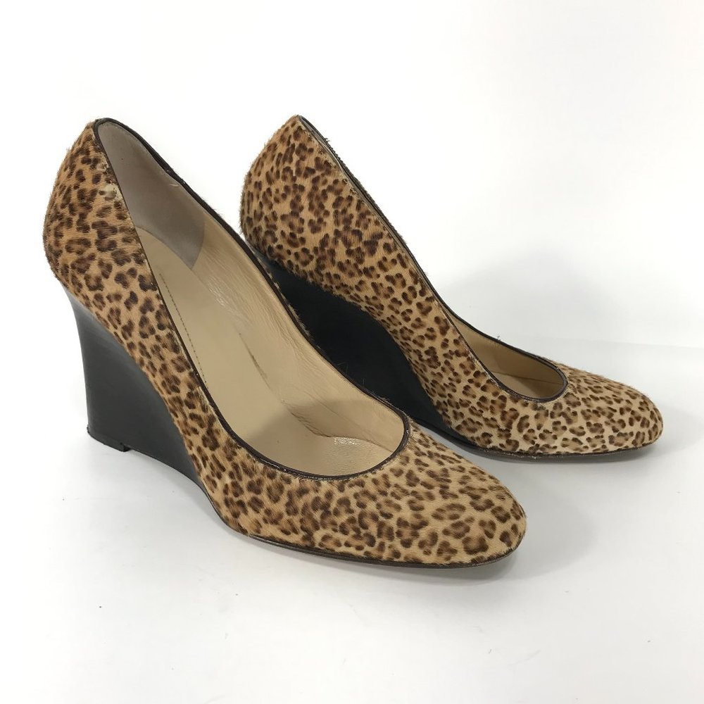 Kate Spade Shoes Womens 6.5 Animal Print Wedge Pumps Leopard Calf Hair Round Toe